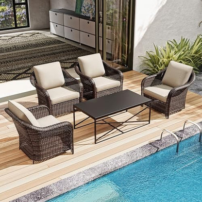 5 Piece Patio Furniture Set, Wicker Outdoor Conversation Set