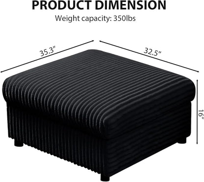 35" Corduroy Ottoman with Storage, Oversized Storage Ottoman for Living Room, Large Square Ottoman for Sofa Couch, Black