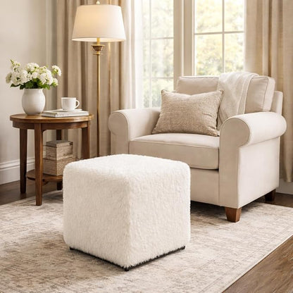 HomePop 16" Cube Ottoman - White Faux Fur