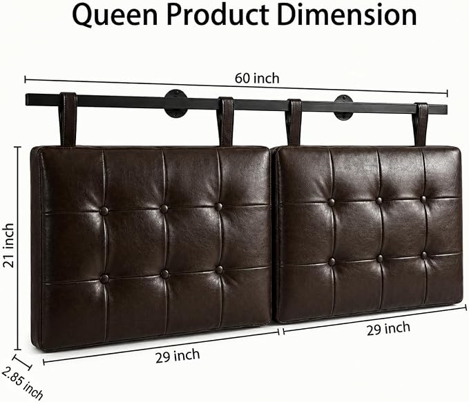 Queen Headboard only, Wall Mounted Headboard for Adjustable Bed, Hanging Head Board for Queen Size Bed Button Tufted Upholstered Headboard Cabeceras De Cama for Bedroom, Dorm, Dark Brown Faux Leather