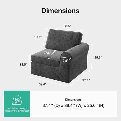 Novilla 108" Modular Sectional Sofa, Modular Sectional Couches for Living Room Bedroom, Chenille Removable Cover Cloud Couch with Smarts Coil® Support L-Shaped Couch(Dark Grey, Right-Arm Chair)