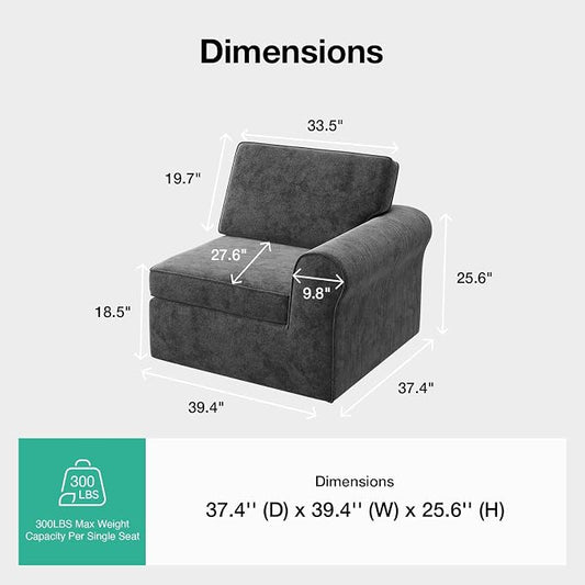 Novilla 108" Modular Sectional Sofa, Modular Sectional Couches for Living Room Bedroom, Chenille Removable Cover Cloud Couch with Smarts Coil® Support L-Shaped Couch(Dark Grey, Right-Arm Chair)