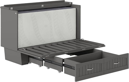 AFI, Nantucket Queen Murphy Bed Chest with Mattress, Storage Drawer and Built-In USB Charger, Grey
