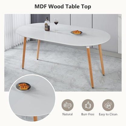 Extendable Round Dining Table for 4 6 Wooden Dining Room Table 39" to 70" Modern Kitchen Table for Dining Room Office Expandable Oval Dinner Table with MDF Top and Wood Legs White