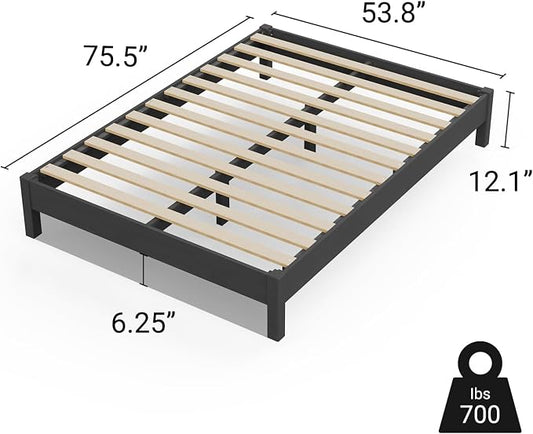 LIFEMENT Full Bed Frame Signature Wood Platform, Noise Free, Under Bed Storage, No Box Spring Needed, Easy Assembly, Black