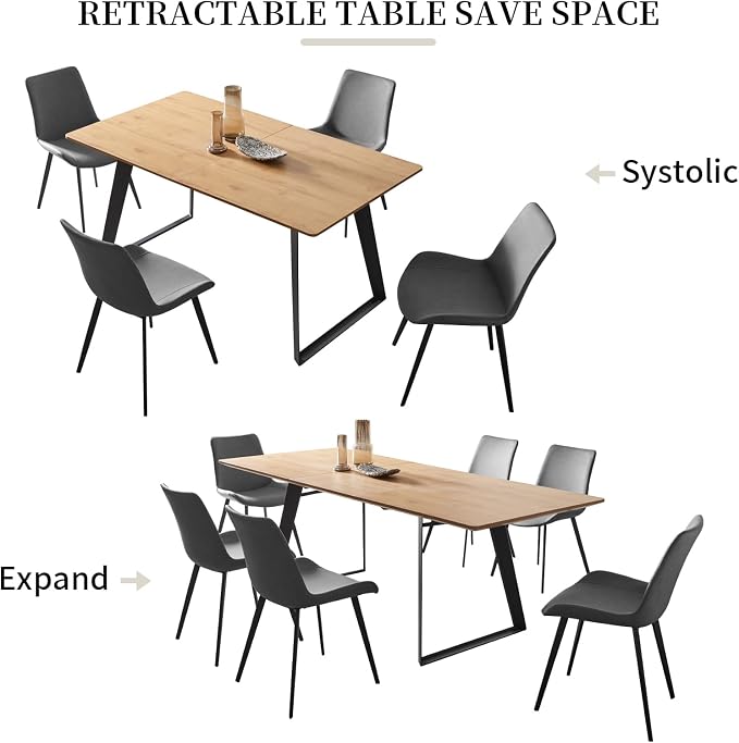 ZckyCine 63‑79 Inch Expandable Dining Set with 8 PU‑Leather Chairs, Wooden Tabletop for Large Dining‑Rooms and Banquet Spaces