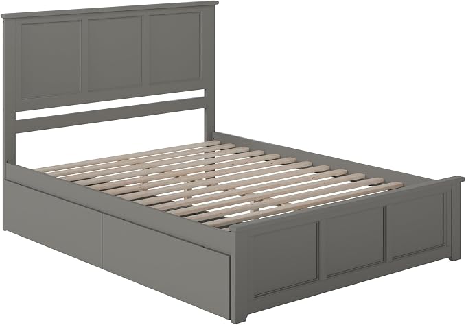 AFI, Madison King Solid Wood Platform Bed with Matching Footboard & Storage Drawers, Grey