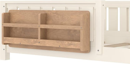 Bellemave Twin Size Floor Bed with high Rails and with Built-in Bookshelf for Kids, Girls, Boys, Wood Montessori Floor Bed Without Door, Beige