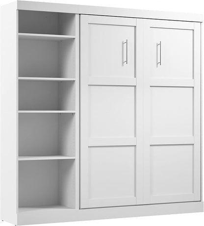 Bestar Pur Full Size Murphy Bed with Shelving Unit (84W) in White, Space-Saving Sleeping Arrangement for Multipurpose Bedroom