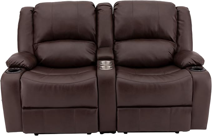 RecPro Charles RV Power Loveseat | 64" | Cup Holders | Mahogany