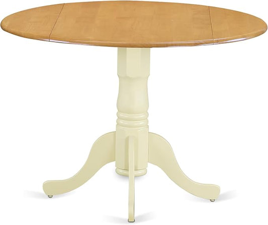 East West Furniture DLT-OMK-TP Dublin Dining Room Table - a Round kitchen Table Top with Dropleaf & Pedestal Base, 42x42 Inch, Oak & Buttermilk