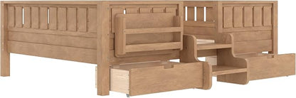 Bellemave Full Kids Montessori Bed with Stairs, Bookshelf and Drawers, Solid Wood Kids Bed Frame with Storage for Boys Girls, Low Profile,Dark Natural