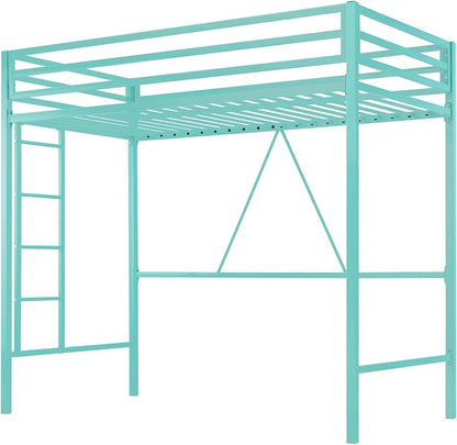 SHA CERLIN Loft Bed Twin Size with Ladder and Guardrail,Aqua Blue | Heavy Duty Metal Slats Support,No Box Spring Needed,Small Space Saving Furniture for Bedroom Dorm