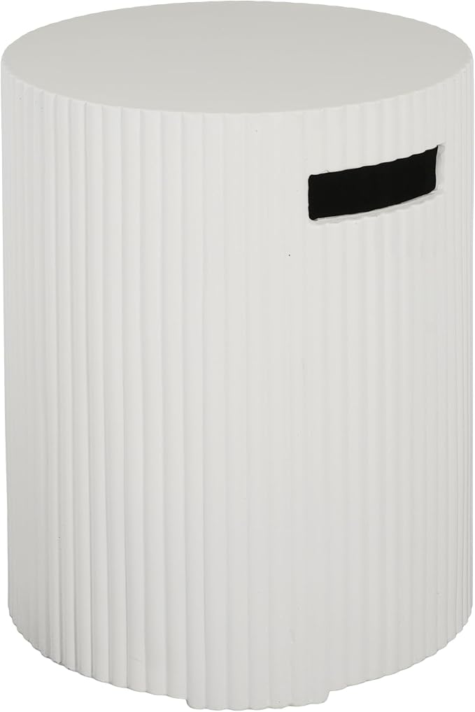 GDFStudio Propane Tank Cover Outdoor MgO Tank Holder Ribbed-Cylindrical Shape Tank Storage Hideaway Side Table for Gas Fire Pits Gas Tank Holder Storage for 20 lb Propane Tanks, 16" x 20" White