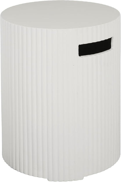 GDFStudio Propane Tank Cover Outdoor MgO Tank Holder Ribbed-Cylindrical Shape Tank Storage Hideaway Side Table for Gas Fire Pits Gas Tank Holder Storage for 20 lb Propane Tanks, 16" x 20" White