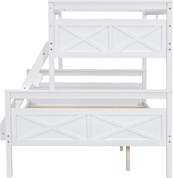 Merax Wooden Bunk Bed,Twin Over Full Bunk Bed with Ladder,Safety Guardrail,Can Be Separated into 2 Beds,Perfect for Bedroom,White