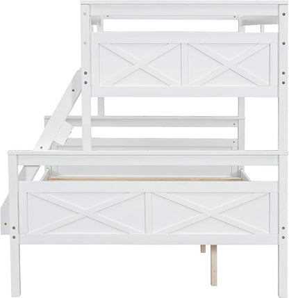 Merax Wooden Bunk Bed,Twin Over Full Bunk Bed with Ladder,Safety Guardrail,Can Be Separated into 2 Beds,Perfect for Bedroom,White