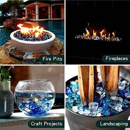 Mr. Fireglass 10 lb Blended Fire Glass, 1/2" Aqua Blue+Cobalt Blue+Platinum