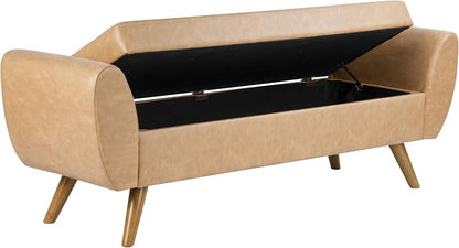 HomePop 60" Modern Storage Bench with Wood Legs - Sand Faux Leather