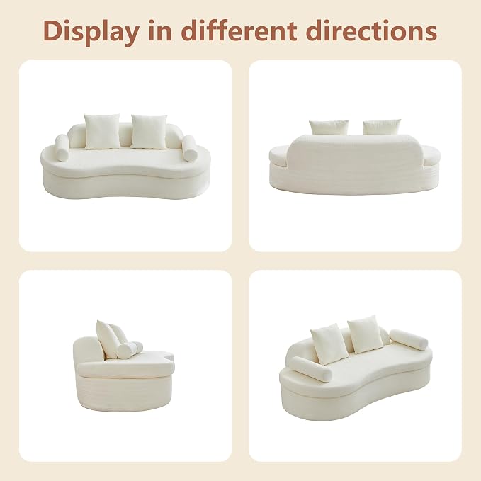 AVZEAR 78" Curved Loveseat Sofa, Chenille Upholstered 2 Seater Couch for Living Room, No Assembly Modern Love Seat Cloud Sofa with 2 Bolster Pillows & 2 Square Pillows, High-Density Foam, White