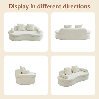 AVZEAR 78" Curved Loveseat Sofa, Chenille Upholstered 2 Seater Couch for Living Room, No Assembly Modern Love Seat Cloud Sofa with 2 Bolster Pillows & 2 Square Pillows, High-Density Foam, White