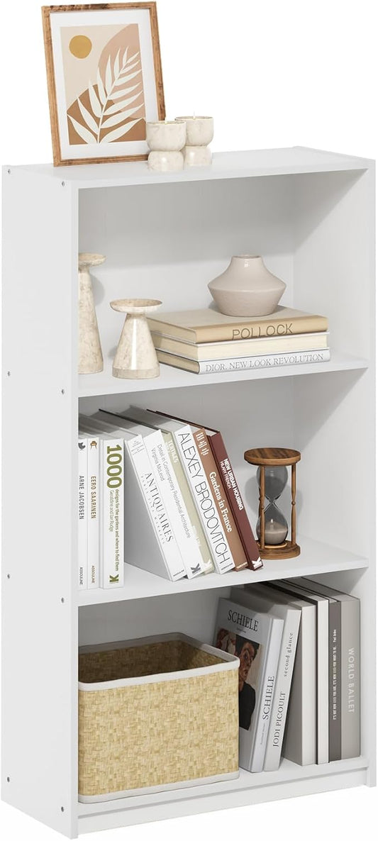 Furinno Basic Book Shelf, 3-Tier Modern Bookshelf, Bookcase with Open Shelves, 9.3 x 21.8 x 39.5, for Living Room, Bedroom, Home Office, White