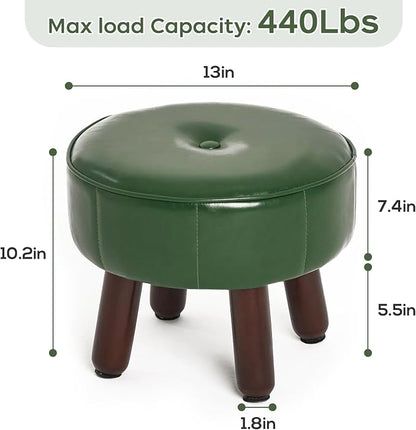 oakvivo 13in Small Foot Stool Ottoman, Round Faux Leather Foot Rest for Couch, Under Desk Pouf Footstool Footrest with Non-Skid Rubber Legs for Ling Room, Bedroom, 13''L x 13''W x 10.2''H, Green