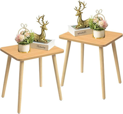 FORAOFUR Short Side Table for Living Room, Mini End Table x2 | 2 Pack Natural wood, modern rectangular, fits living/bedroom/balcony, compact, versatile, sturdy nightstand, quick assembly
