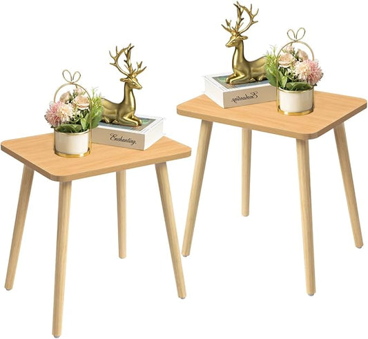 FORAOFUR Short Side Table for Living Room, Mini End Table x2 | 2 Pack Natural wood, modern rectangular, fits living/bedroom/balcony, compact, versatile, sturdy nightstand, quick assembly