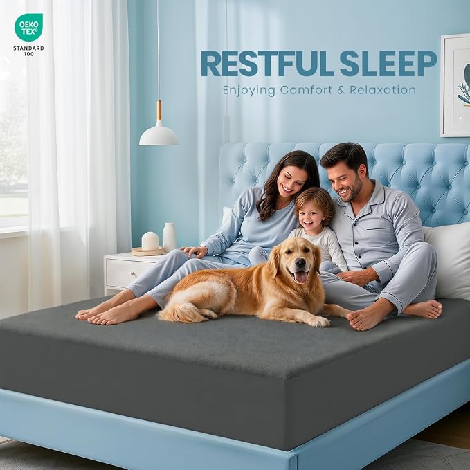 King Size Mattress Protector Waterproof, Premium 200 GSM Terry Mattress Cover, Soft & Breathable Bed Cover, Fitted Sheet Style Stretchable Deep Pockets 17" by Utopia Bedding (Gray)