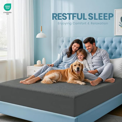King Size Mattress Protector Waterproof, Premium 200 GSM Terry Mattress Cover, Soft & Breathable Bed Cover, Fitted Sheet Style Stretchable Deep Pockets 17" by Utopia Bedding (Gray)