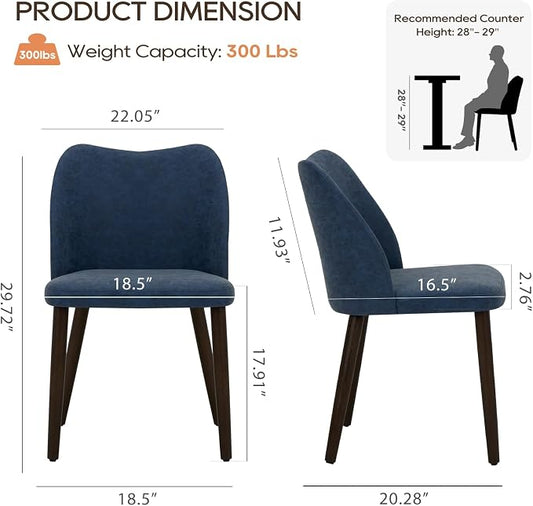 COLAMY Dining Chairs Set of 2, Upholstered Leather Kitchen Chairs with Curved Back, Padded Seat and Solid Wood Legs, Modern Dining Chair for Kitchen Dining Room, Blue