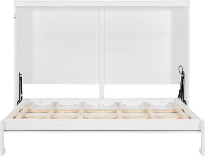 Ball & Cast Full Size Wall Cabinets Murphy Bed with Charging Station and Slat Support,Wood Hideaway Cabinet Platform Beds w/Leg & Lock,can be Folded,Space-Saving,for Small Room,Dorms,White