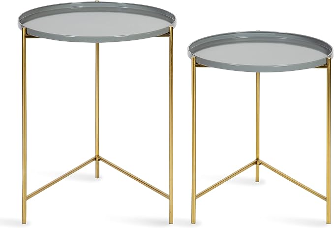 Kate and Laurel Ulani Modern Nesting Side Table, Set of 2, Gray and Gold, Sophisticated Glam End Tables for Storage and Display