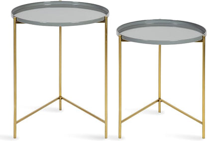 Kate and Laurel Ulani Modern Nesting Side Table, Set of 2, Gray and Gold, Sophisticated Glam End Tables for Storage and Display