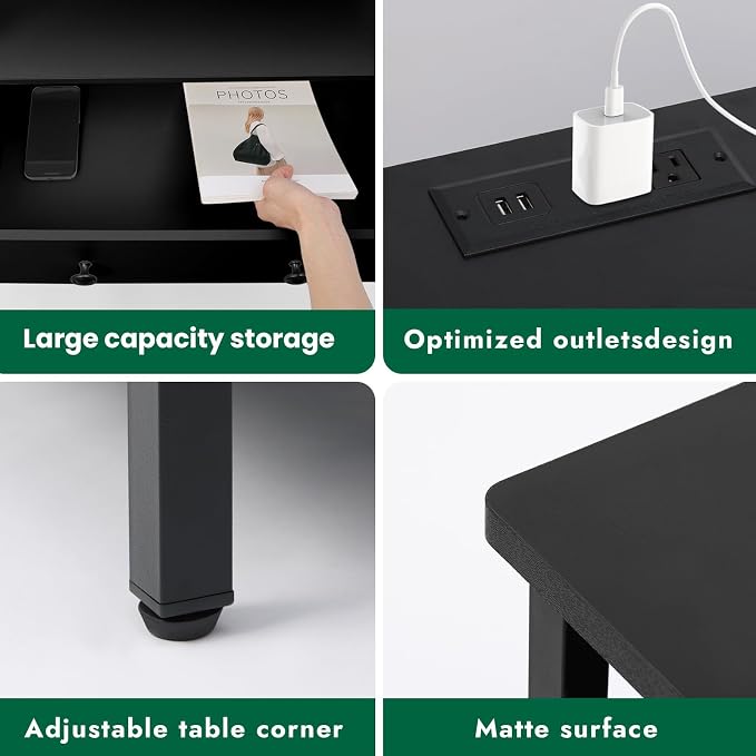 27" LED Nightstand Set 2 with Charging Station, 2 Drawers, Black. | Solid Wood and Steel Frame, 2 AC Outlets, 2 USB Ports, RGB App Control, Open Storage, Adjustable Feet, for Bedroom or Office