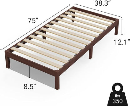 LIFEMENT Twin Bed Frame Classic Wood Platform, Noise Free, Under Bed Storage, No Box Spring Needed, Easy Assembly, Walnut