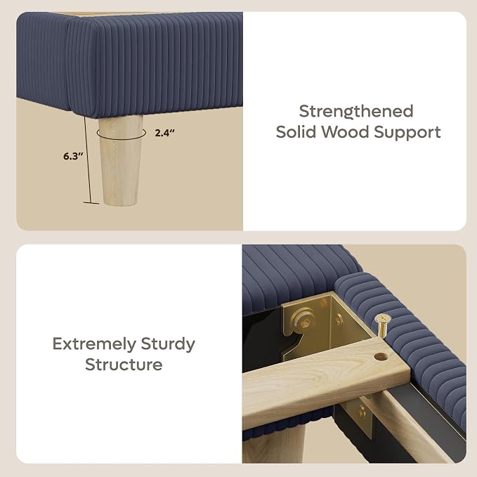 Bestier Bed Frame Queen Size with Headboard LED Lighting,Upholstered,Blue | No Box Spring Needed,Easy Assembly,LED Lighting Headboard,No Squeaks,Vertical Channel Corduroy Upholstered,Wood Slats Support
