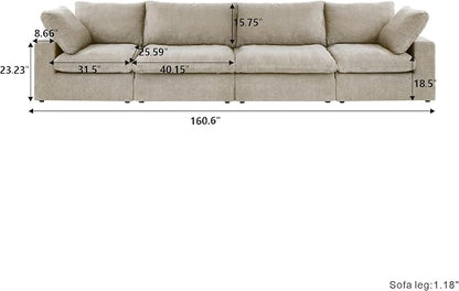 Cloud Modular Sectional Sofa Couch,160" Convertible Couches Wide 4 Seater Sofa for Living Room,Minimalist Deep Sofa Couches,Covers Washable&Replaceable(Khkai)