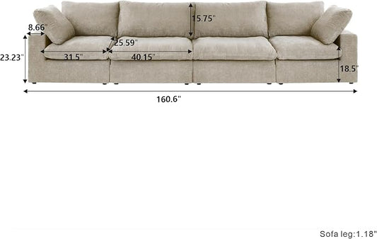 Cloud Modular Sectional Sofa Couch,160" Convertible Couches Wide 4 Seater Sofa for Living Room,Minimalist Deep Sofa Couches,Covers Washable&Replaceable(Khkai)