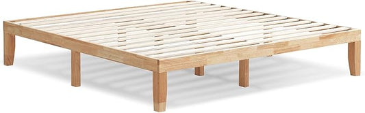 KOMFOTT 14 Inches Wood Platform Bed Frame King Size, Wooden Mattress Foundation with Rubber Wood Frame, Strong Wooden Slats Support, No Box Spring Needed, Bed Frame (Natural)