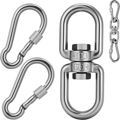 Aheucndg Heavy Duty 1200 lb Capacity Swivel Ring Double Ended Swivel Eye Hook, 304 Stainless Steel 1Pack Swivel Hooks + 2Pack Snap Hook, Easy Installation for Hanging Chair, Hammock, Boxing Bag, Gym