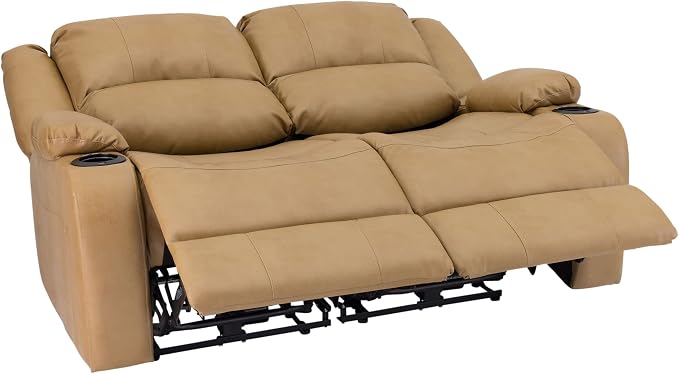 RecPro Charles 58" Powered Double RV Wall Hugger Recliner Sofa RV Loveseat with Upgraded 2023 Fabric (Toffee)