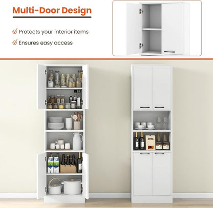 Giantex Kitchen Pantry Cabinet, 75” Tall Freestanding Cupboard with Doors & Shelves, Safety Hinges & Anti-Tipping Devices, Storage Sideboard for Dining Room, Living Room (White)
