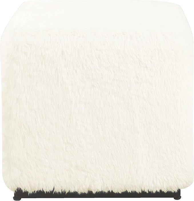 HomePop 16" Cube Ottoman - White Faux Fur