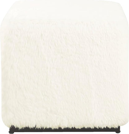 HomePop 16" Cube Ottoman - White Faux Fur