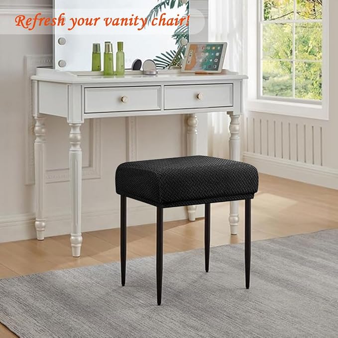Levoberg Bar Stool Cover Rectangle Stretch Counter Height Barstool Slipcovers Rectangular Vanity Stool Cover Kitchen Counter Saddle Seat Cover for Wooden Metal Bench Set of 2 Black
