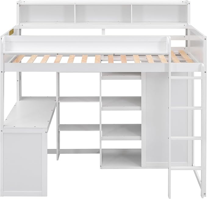 Ball & Cast Twin Size Loft Bed with Big Storage Under-Bed Desk & Staircase,Wooden Bedframe W/Integrated Wardrobe,Drawers & Shelves,Space-Saving,Modern Furniture for Boy Girl Teens Small Bedroom,Gray