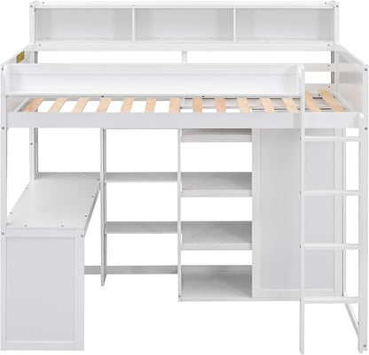 Ball & Cast Twin Size Loft Bed with Big Storage Under-Bed Desk & Staircase,Wooden Bedframe W/Integrated Wardrobe,Drawers & Shelves,Space-Saving,Modern Furniture for Boy Girl Teens Small Bedroom,Gray