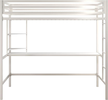 Novogratz Maxwell Metal Twin Loft Bed with Desk & Shelves, Off White/Off White